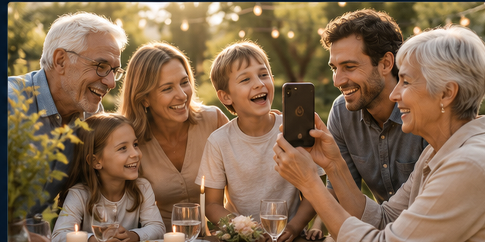 Mehrere Generationen nehmen bei einem fröhlichen Familientreffen gemeinsam eine persönliche Videobotschaft auf